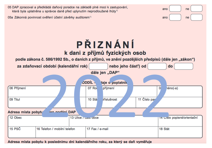 Daň z příjmů fyzických osob – podání daňového přiznání 2022